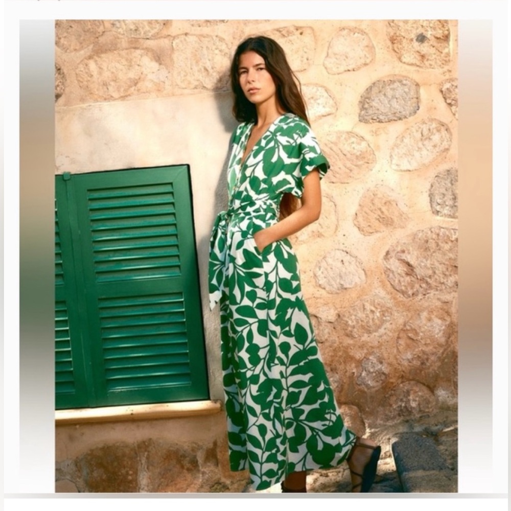 Zara Green and White Floral Button Maxi Dress - S